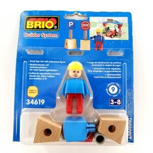 Vintage 1998 Brio Builder System Road Sign Set w/ Articulated Figure 34619 New